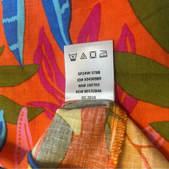 Calligraphie Floral Blouse Top Shirt Short Sleeve V-Neck Linen Women's 2X NEW - Picture 9 of 9